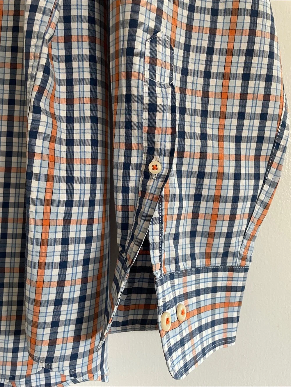 Peter Millar Men's Blue and Orange Plaid Button-Down Shirt